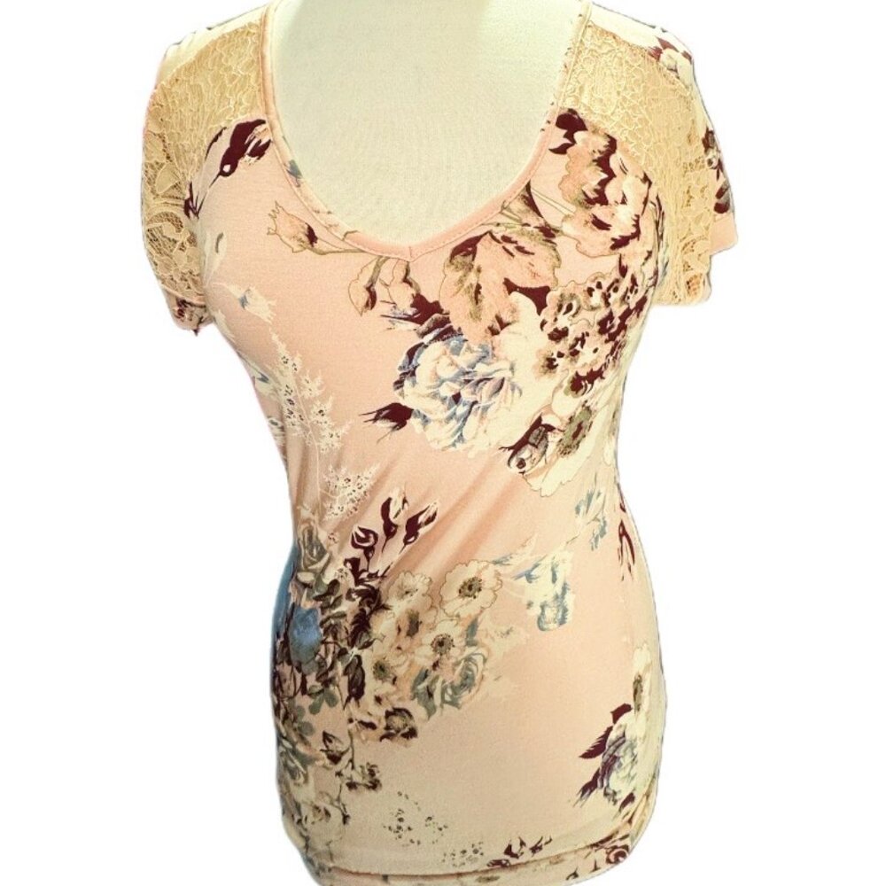 Next Lace Floral Colorful Short Sleeve Top Breathable Pink Blue Cream Red Blouse